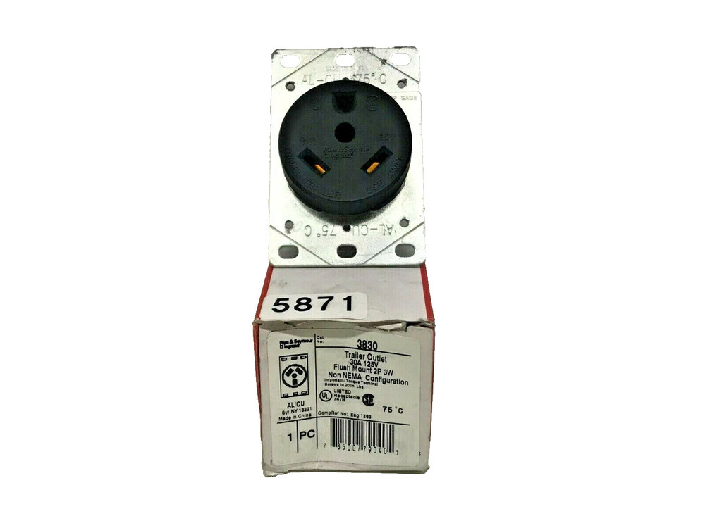 Pass & Seymour LeGrand 30A 125V Flush Mount 2P 3W Trailer Outlet #5871 (ONE)