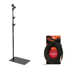 Flat-Base Mic Stand Space-Saving + 15ft XLR to XLR Microphone Cable Bundle