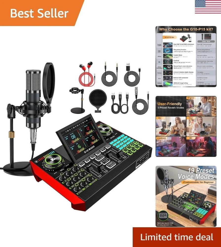 Podcast Equipment Bundle with Live Sound Card Audio Mixer, 3.5mm Condenser Mi…