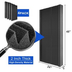 Acoustic Panels 4 Pack 48×24″ Soundproof Foam Panels w/ Self-Adhesive for Home