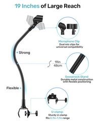 19-inch Gooseneck Microphone Stand with 2 Holders, Clamp, Screw Adapters