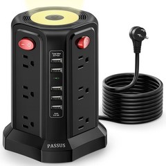 Surge Protector Power Strip Tower with 5 USB Ports and Night Light, 10FT Exte…