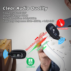 A8 Wireless Guitar System UHF 2 Modes, Rechargeable Li-Battery, 100Ft Range, Plu