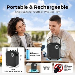 Voice Amplifier with 2 Wireless Microphones, 70W Portable Bluetooth Speaker