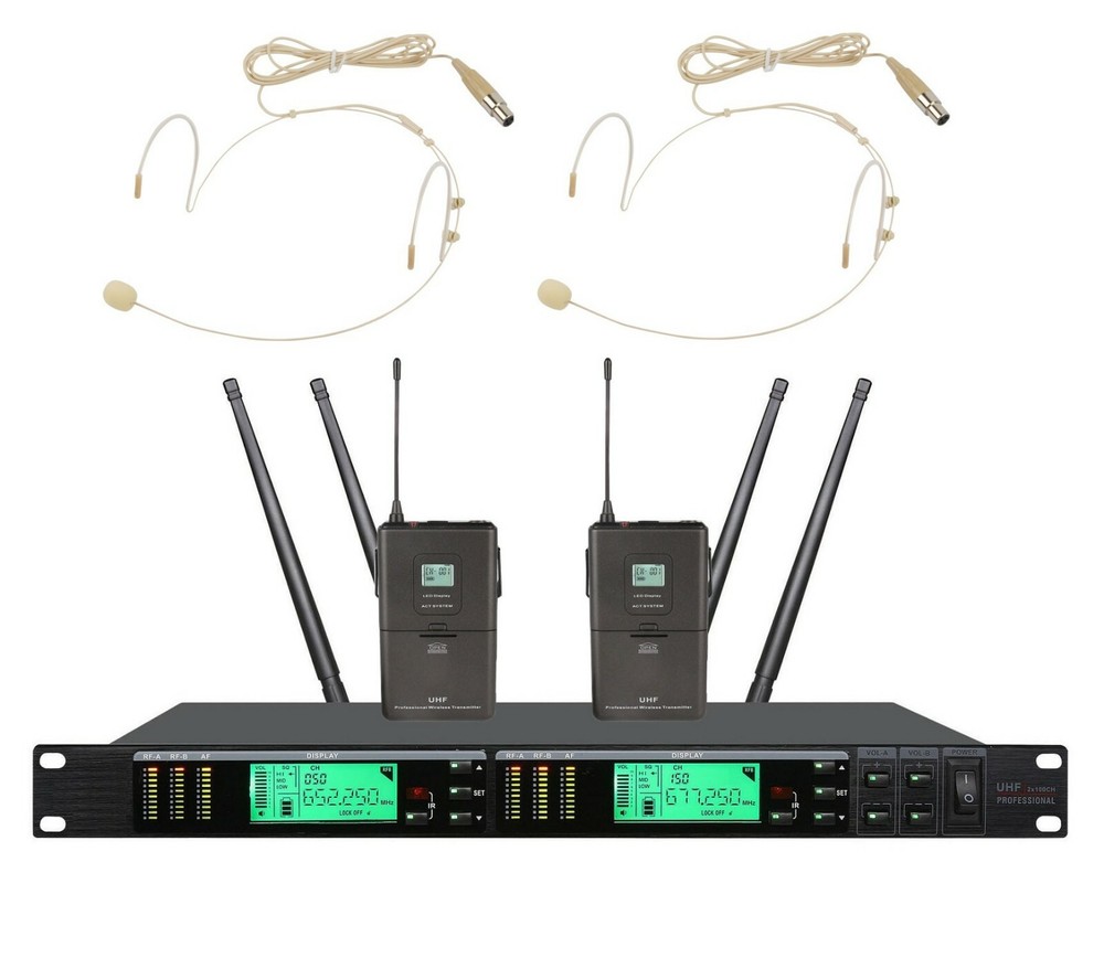Professional Dual Headset Wireless Microphone System for Stage True Diversity