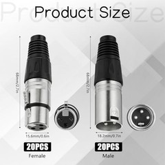 SHENLIU 40 Pc 3-Pin XLR Solder Connectors Male Female Audio Plug