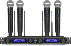 Wireless Microphone System, with 4 Handheld Mics, Metal Build, Fixed Frequency,