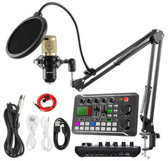 Podcast Microphone Bundle, BM-800 Condenser Mic with Live Sound Card Kit, Podcas