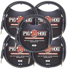5 Pack Pig Hog PH3 1/4 Straight Instrument Guitar Cord 3 Feet Patch Cable 8mm