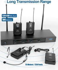 4-Channel Wireless Microphone System – 250Ft Range, Metal Mics & Receiver, Fixed
