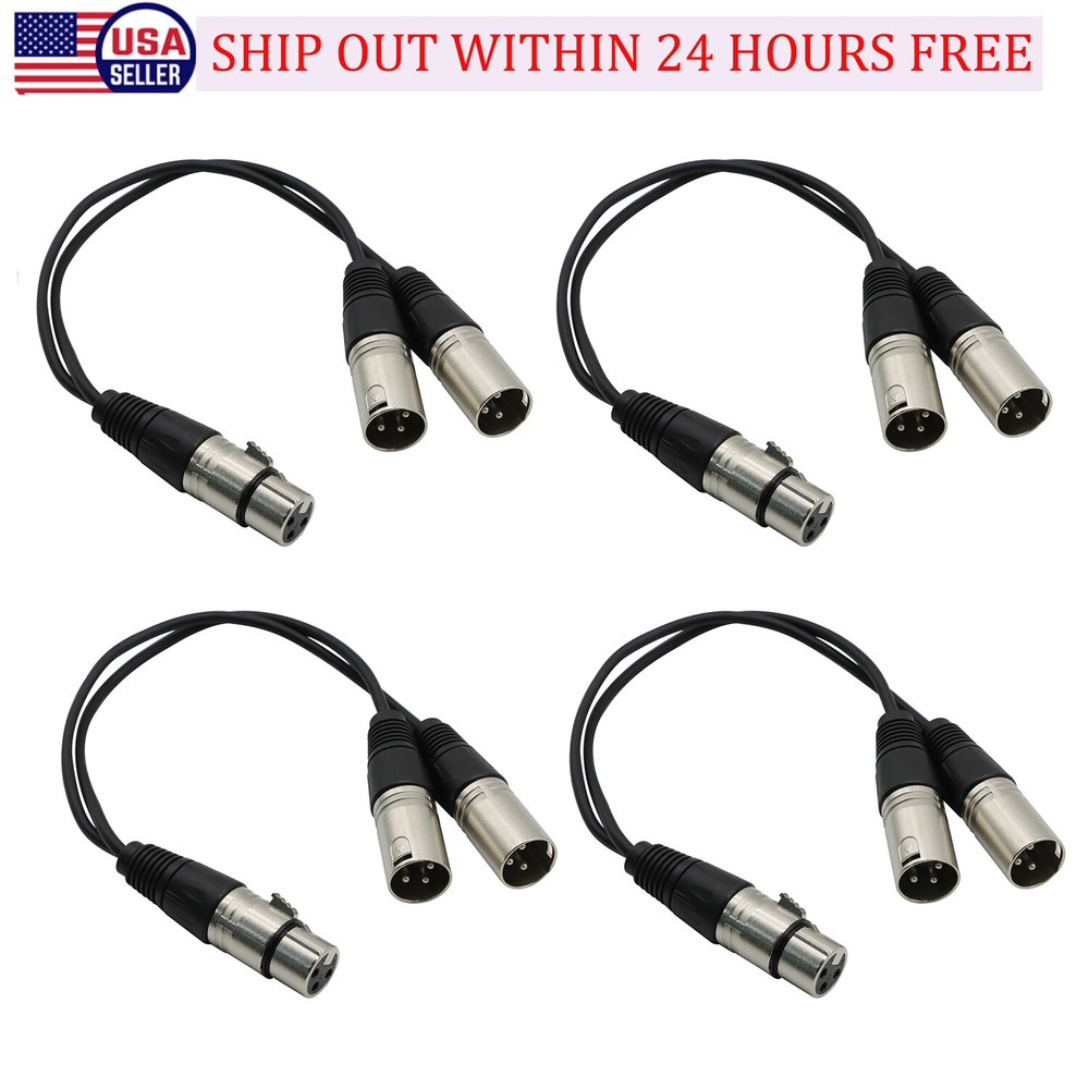4x 3Pin XLR Female Jack To Dual 2 Male Plug Y Splitter Cable Adapter Microphone
