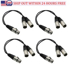 4x 3Pin XLR Female Jack To Dual 2 Male Plug Y Splitter Cable Adapter Microphone
