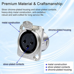 XLR 3Pin Female&Male Panel Mount Chassis Matel Connector Nickel Plated Housing