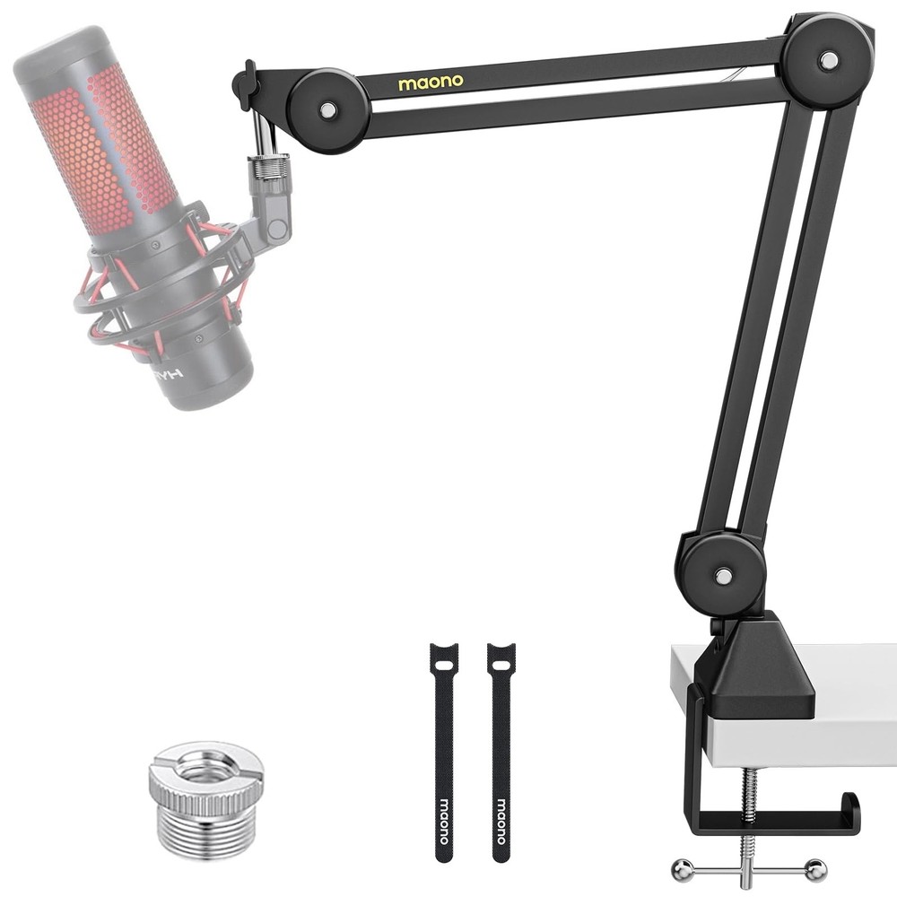 Heavy Duty Adjustable Microphone Boom Arm with Desk Clamp & Screw Adapter for Po