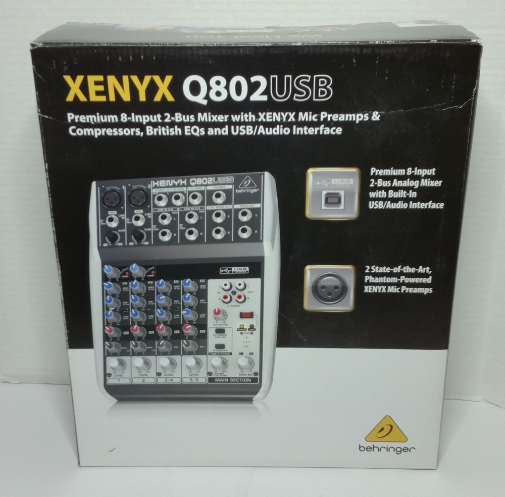 Behringer XENYX Q802USB 8-Channel Analog Desktop Mixer- All Components Included