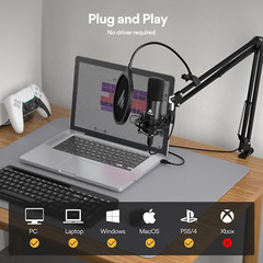 USB Microphone – Plug and Play PC Computer Podcast Condenser Cardioid Mic Kit