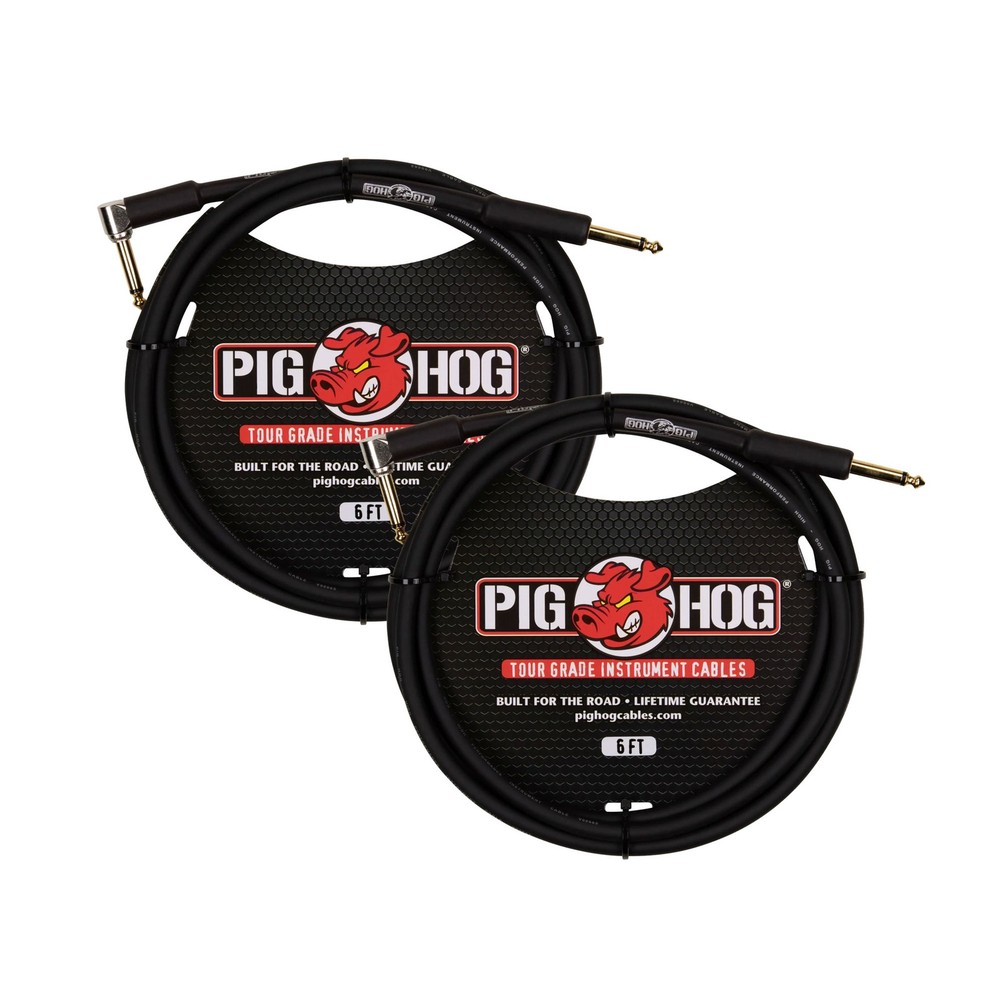 2-Pack Pig Hog 6ft 1/4″ – 1/4″ Right Angle 8mm Instrument Cable