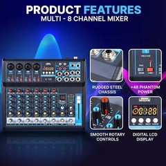 Pyle Bluetooth 8 Ch. Studio / DJ Controller Audio Mixer Console System PMXU83BT