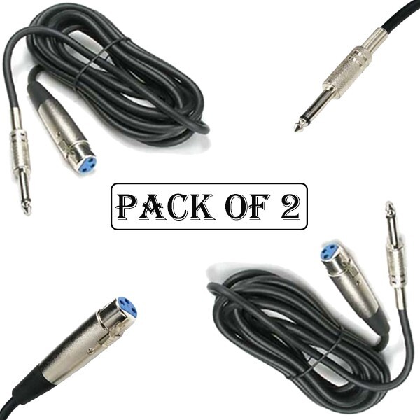 2x 10Ft XLR 3Pin Female Jack to 1/4″ 6.35mm Mono Male Plug Microphone Mic Cable