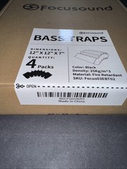 Focusound Bass Traps 12x12x7 in Fire Retardant Foam Black 4 Pack