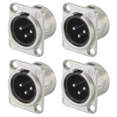 (4 Pack) Neutrik NC3MDL-1 Male XLR Panel Mount Chassis Jacks, Nickel/Silver