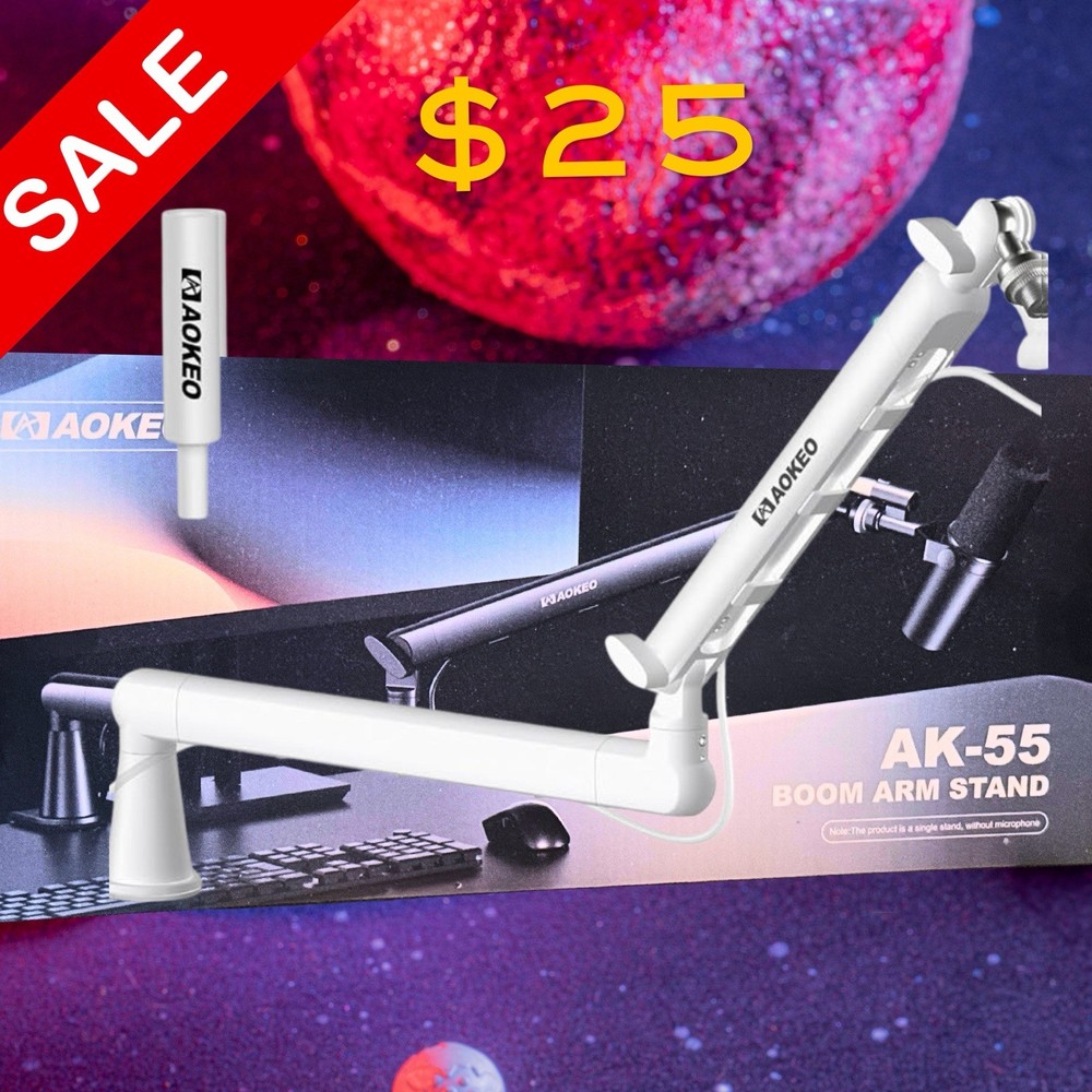 Microphone Arm,Aokeo AK-55 Desk Low Profile Adjustable Mic Boom Arm White