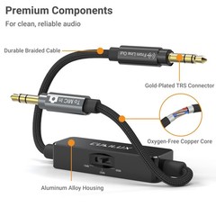 3.5mm TRS Microphone Attenuator Cable – 3 Levels for DSLR, Camcorder, 1ft