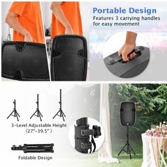 Suono Dual 12″ 2-way 2000W Powered Speakers w/ Mic Speaker Stands