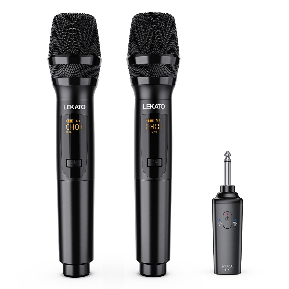 LEKATO 2.4G UHF Wireless Microphone Rechargeable Dual Handheld Plug and Play
