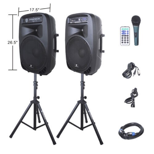 PRORECK PARTY 15 PA Speaker System Powered DJ Bluetooth 2000W 15″ DJ Speaker Set