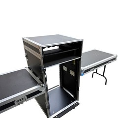 Mobile 3-Door Non-Shockproof Audio Rack Case w Mixer Stand 16U Rolling Cabinet