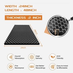 2 Pack Sound Proof Foam Panels | 48″×24″×2″ Egg Crate Foam Pad | High