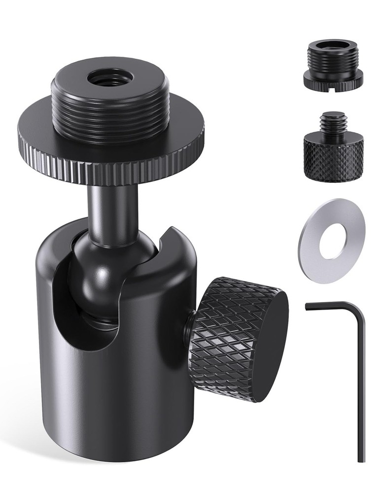 Ball and Socket Head Microphone Adapter, All-Metal, 180° & 360° Swivel, Unive…