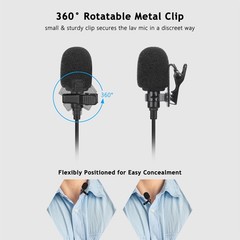 2-Pack Lavalier Microphone Compatible with DJI MIC 2, RODE Mini Size, Black