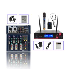 Handheld W/Headset Lavalier Lapel Microphone 4-Channel Sound Mixing USB Console