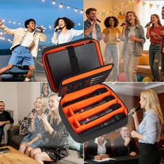 4-Slot Wireless Microphone Storage Bag, Double Layer Organizer for Receiver & Ca