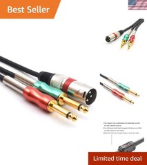 6.6FT XLR 3 Pin Male to Double 6.35mm 1/4″ TS Male Y Splitter Cable, Dual Mon…