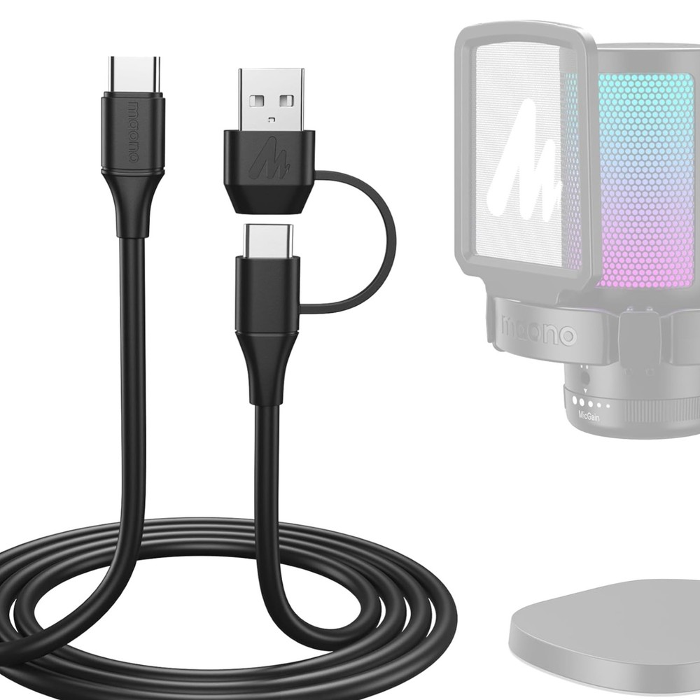 2 in 1 USB Microphone Cable USB C & A to Type C 5ft for DM30 DM40 PD100W
