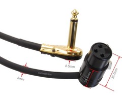 Low-Profile Right-Angle 3-Pin XLR Female to Right-Angle 1/4″ TS Male Cable