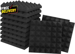 Acoustic Panels 12 Pack 12X12X2 Inches Black Pyramid Acoustic Foam Fire-Proofed