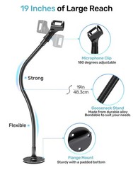 Etour 19-inch Gooseneck Microphone Holder 19 Inch + Flange Mount, Black