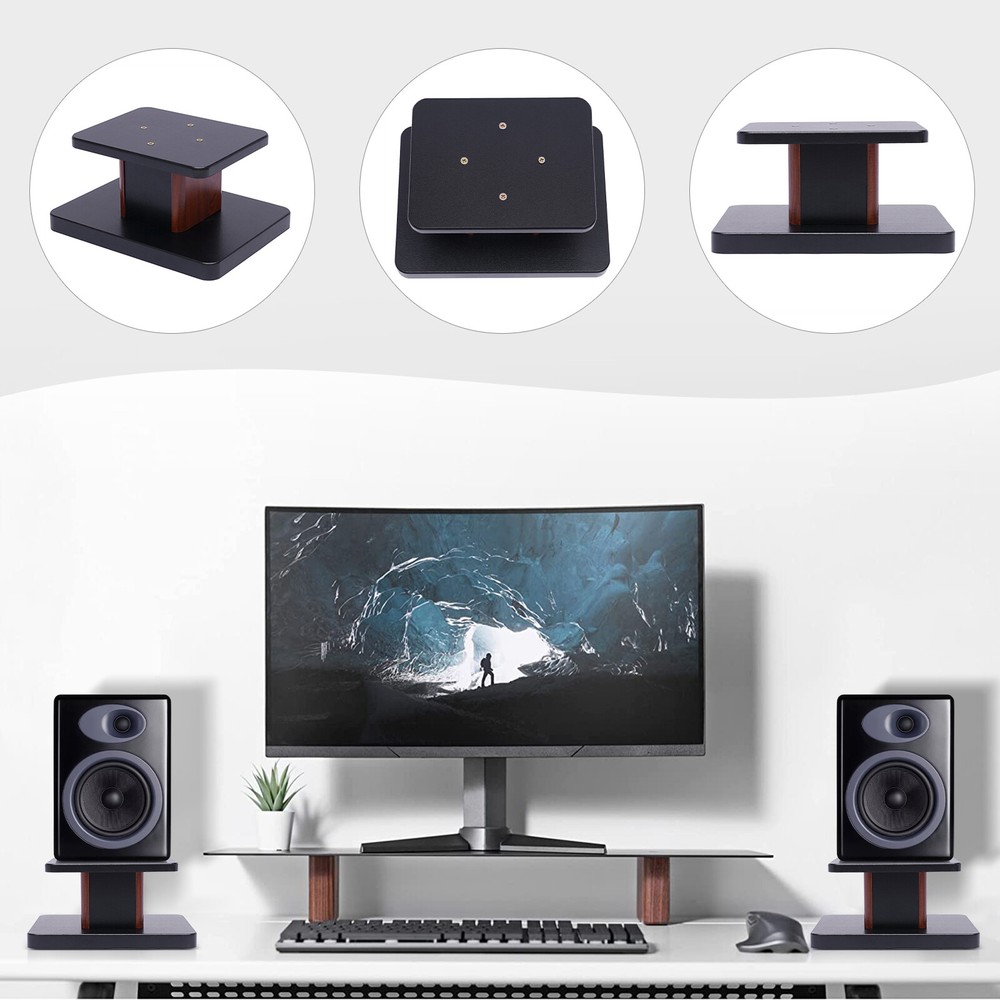 (2) 6” Wood Bookshelf Speaker Stands for Multimedia Speakers-Easy to Install