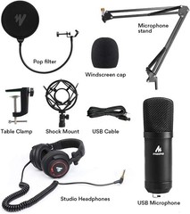 192kHz/24bit USB Condenser Microphone Set with Studio Headphones for Podcasters