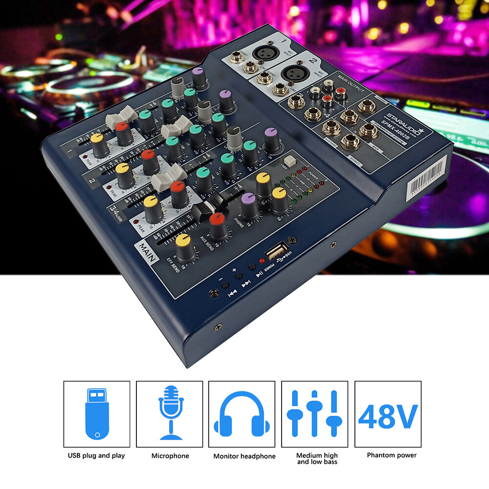 STARAUDIO 4 Channel live DJ Mixer Bluetooth USB Mixing Console Recording & Live