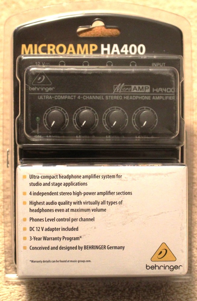 Behringer MicroAMP HA400 4-Channel Small Headphone Amplifier w/ PS NEW