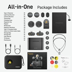 MAONO Wireless Lavalier Microphone for iPhone/Android/Camera/PC, Small, Black