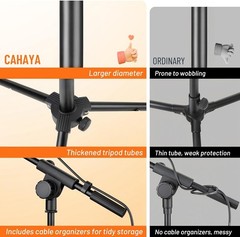 CAHAYA Tripod Microphone Stand Boom Arm Floor Mic with Carrying Black