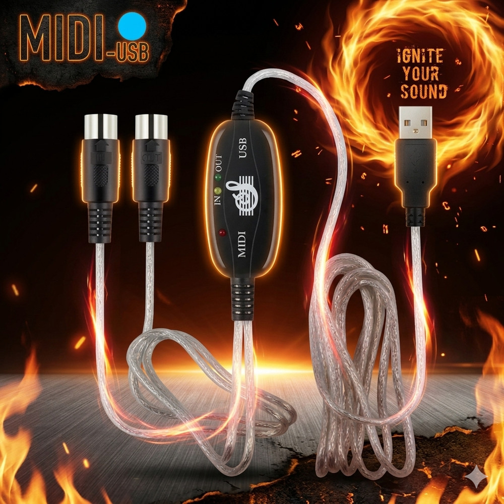 USB IN-OUT MIDI Interface Cable Converter to PC Music Keyboard Adapter Cord