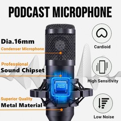 BM800 Podcast Microphone Bundle with V8s Voice Changer and Recording Equipment