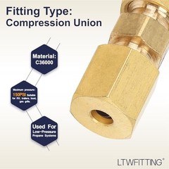 5/16-Inch OD Compression Union,Brass Compression Fitting(Pack of) 5/16″ OD 10